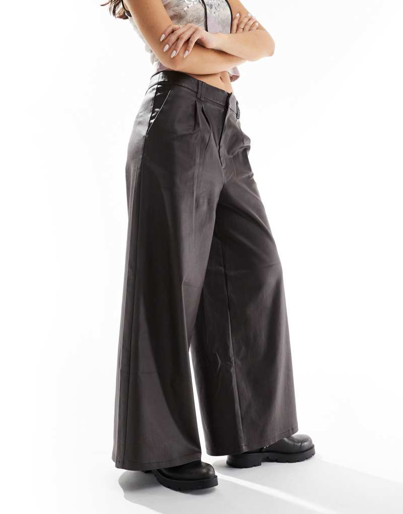 COLLUSION coated wide leg PU pants in brown Collusion