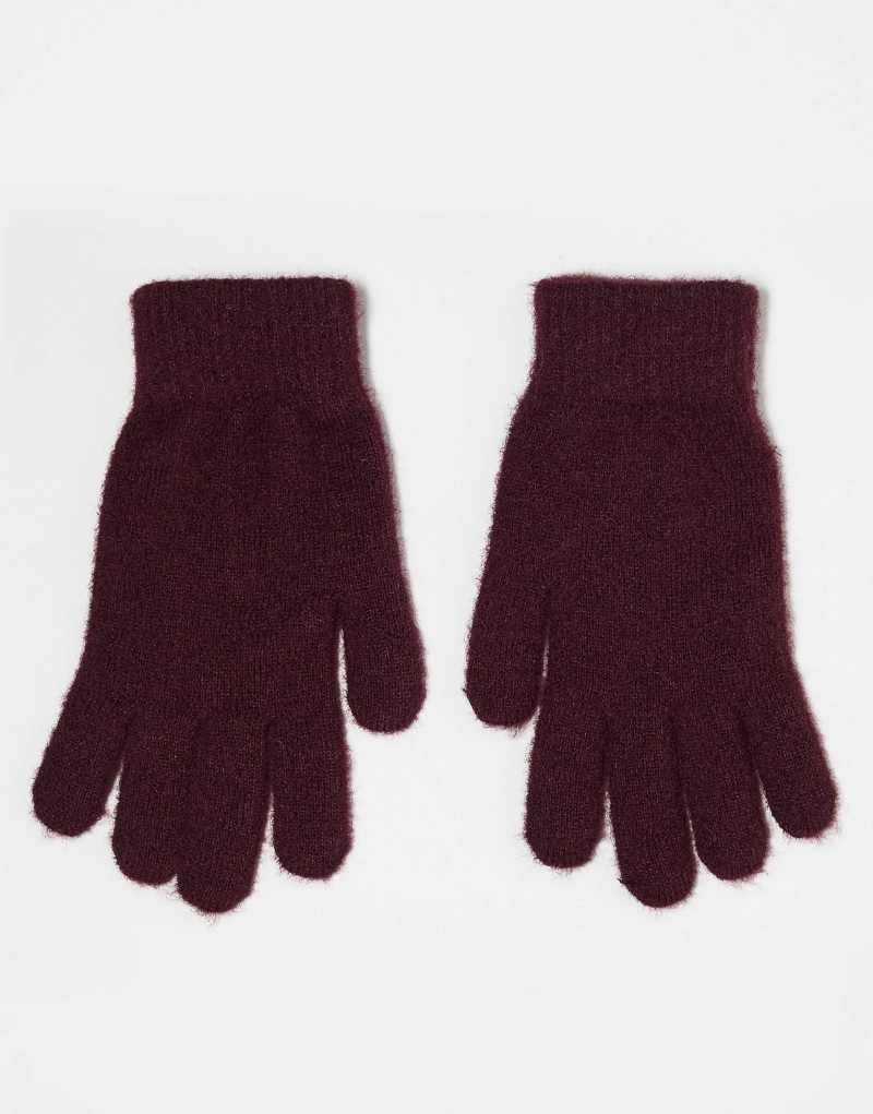 Monki hairy gloves in burgundy Monki