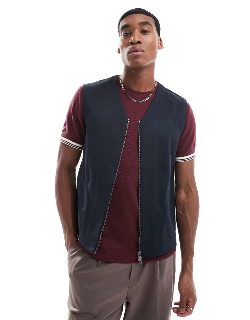 Scalpers Icon Path Vest In Navy   Scalpers