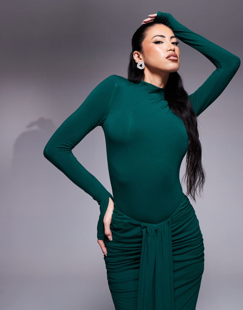 Wanderdoll Nara high neck bodysuit in emerald - part of a set  Wanderdoll