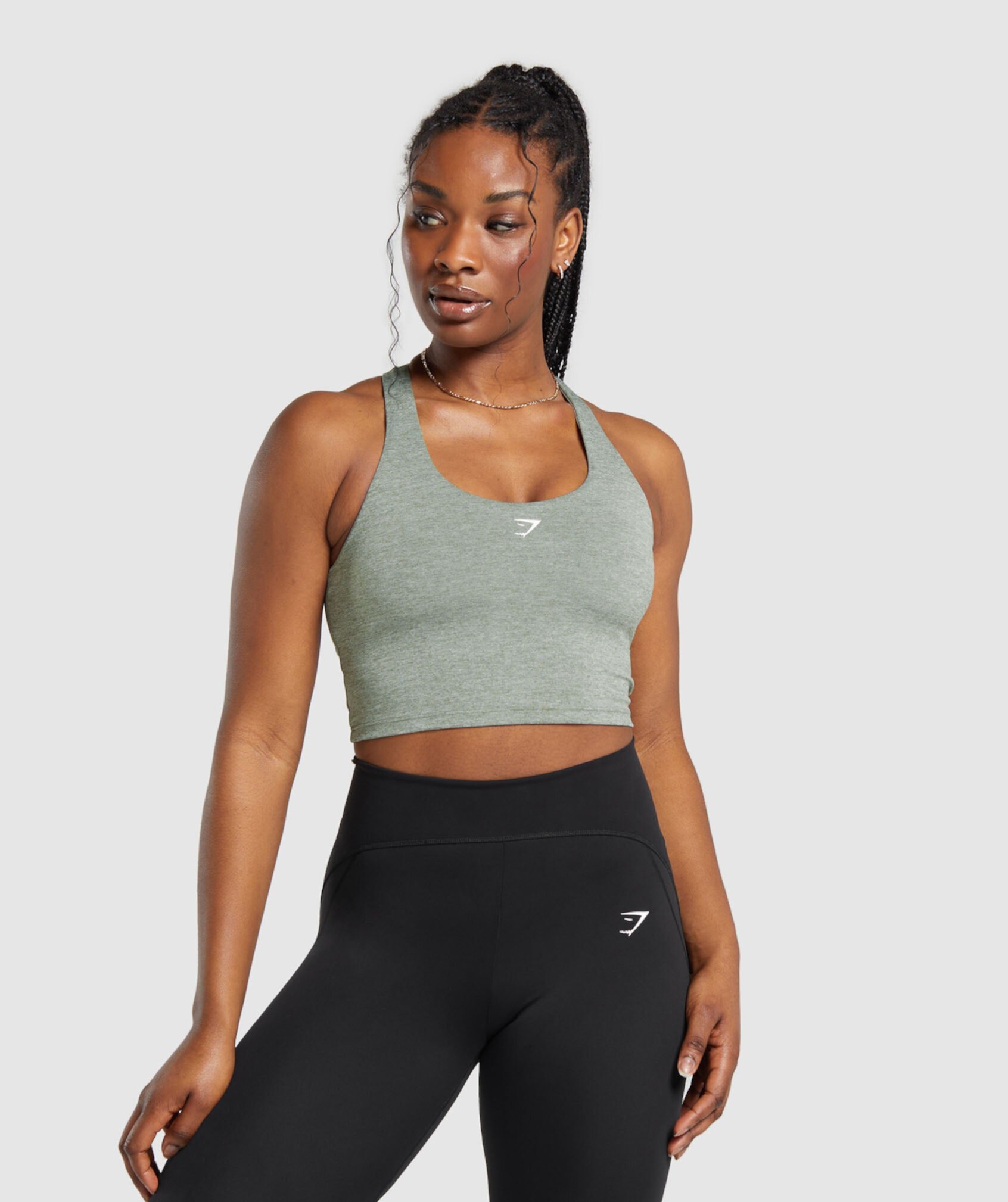 Marl Racer Crop Tank With Shelf Gymshark