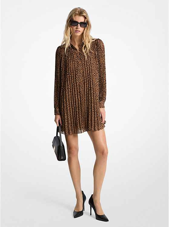 Pleated Cheetah Print Georgette Dress Michael Kors