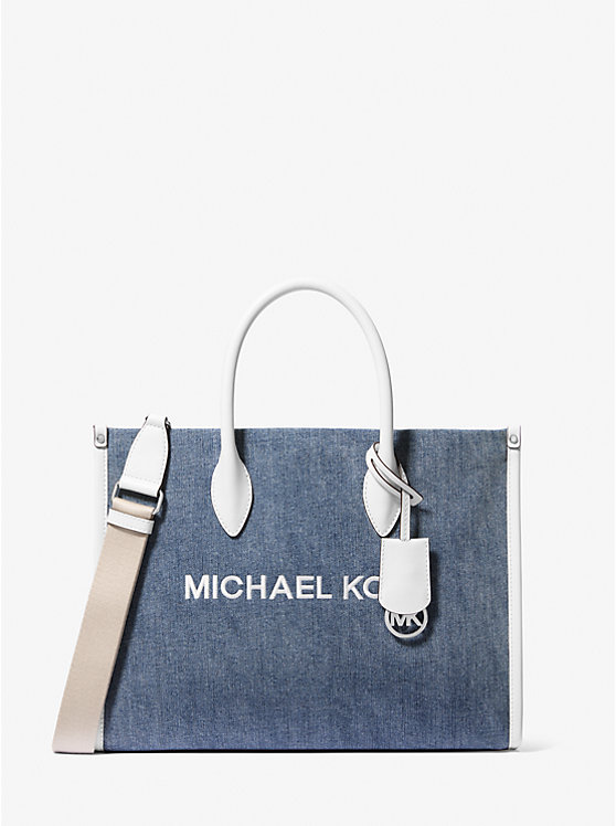 Mirella Medium Washed Denim Tote Bag Michael Kors