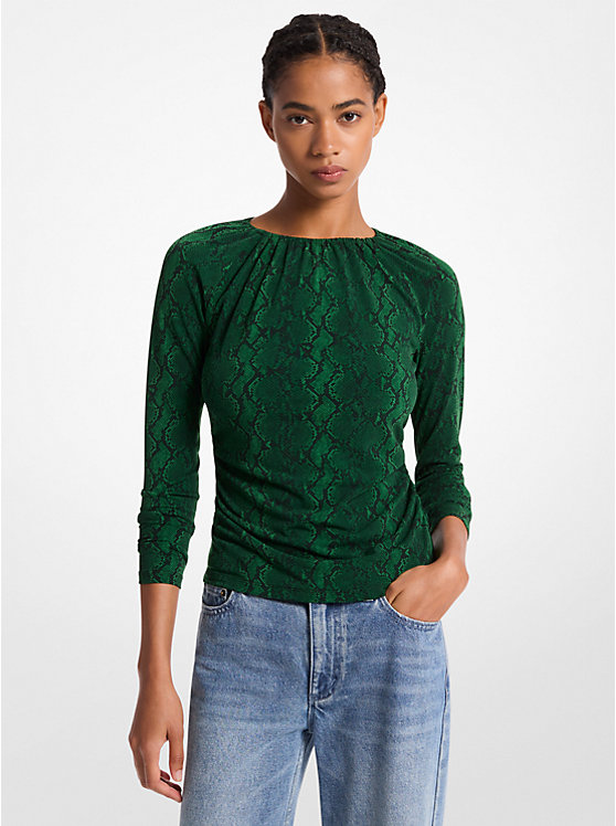 Snake Print Matte Jersey Top Michael Kors