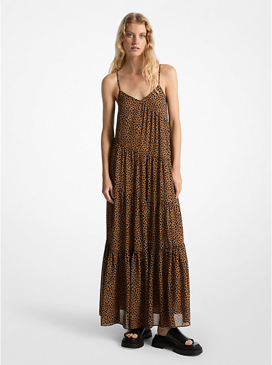 Cheetah Print Georgette Tiered Maxi Dress Michael Kors