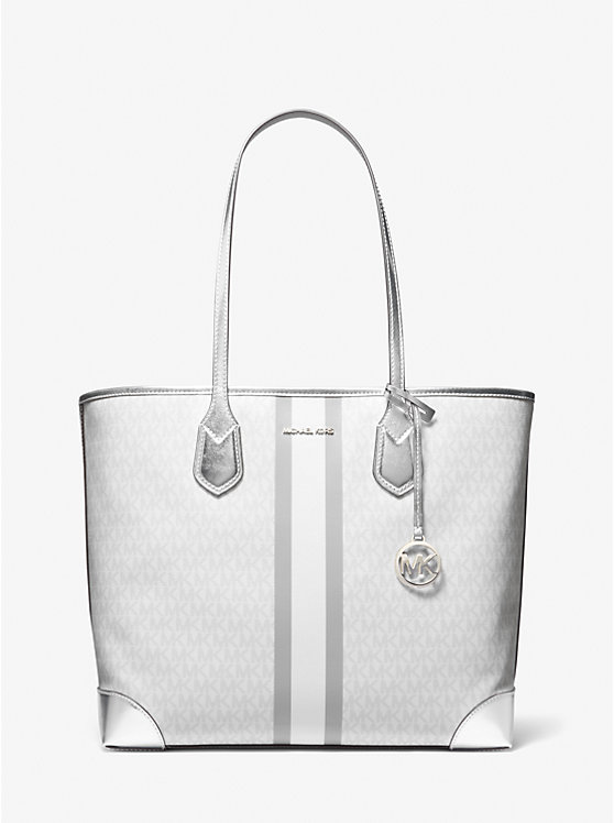 Eva Large Metallic Signature Logo Stripe Tote Bag Michael Kors