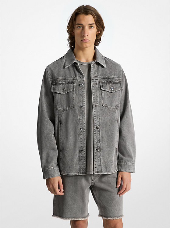 Washed Denim Shirt Jacket Michael Kors Mens