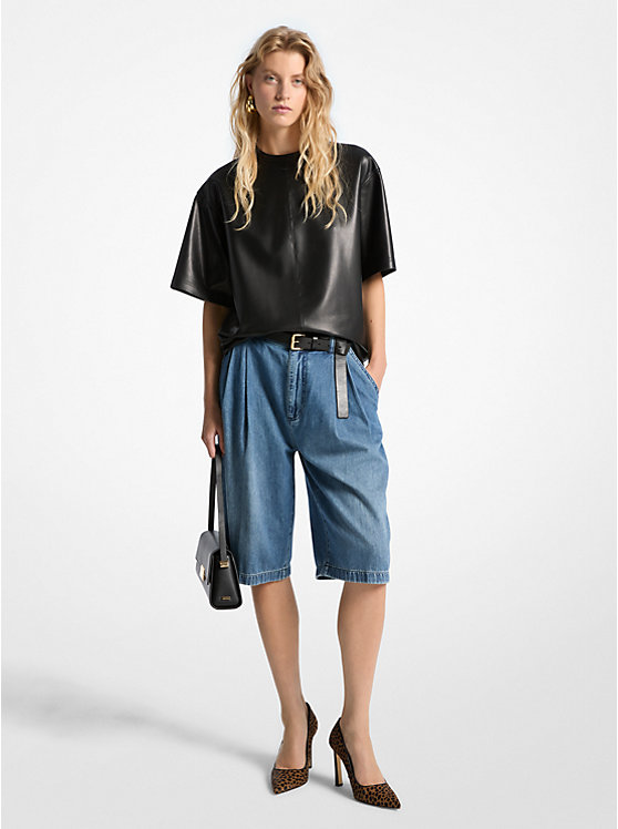 Pleated Bermuda Denim Shorts Michael Kors