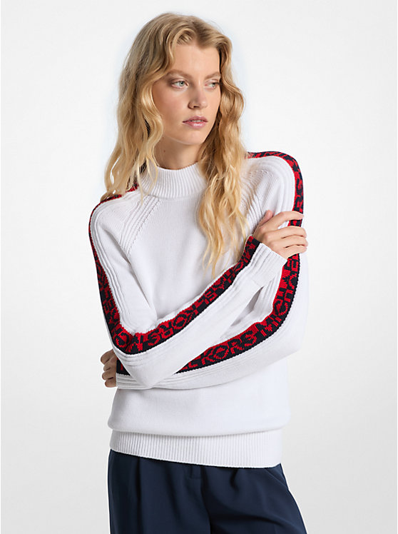 Logo Tape Cotton Blend Mock-Neck Sweater Michael Kors