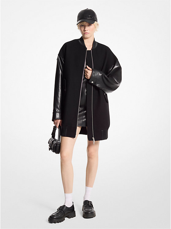 Oversized Mixed-Media Bomber Jacket Michael Kors