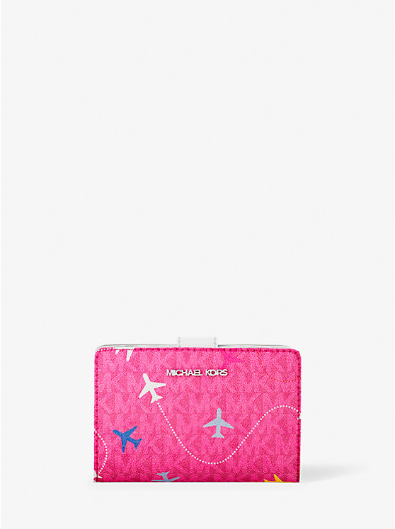 Jet Set Travel Medium Printed Signature Logo Bi-Fold Wallet Michael Kors