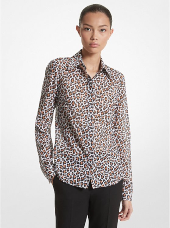 Hansen Leopard Print Cotton Voile Shirt MICHAEL KORS COLLECTION