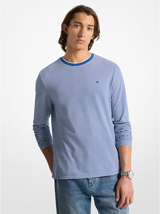 Striped Cotton Piqué Long-Sleeve T-Shirt Michael Kors