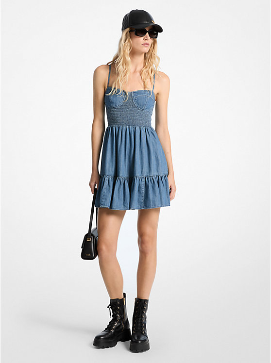 Smocked Bustier Denim Dress Michael Kors