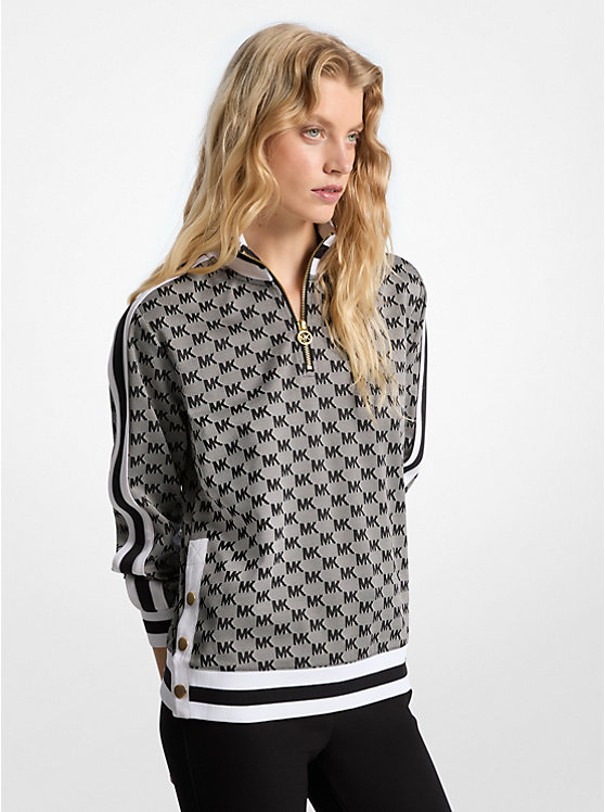 Logo Jacquard Knit Side-Snap Quarter-Zip Sweatshirt Michael Kors