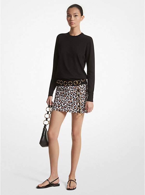 Leopard Print Stretch Cotton Broadcloth Skirt MICHAEL KORS COLLECTION