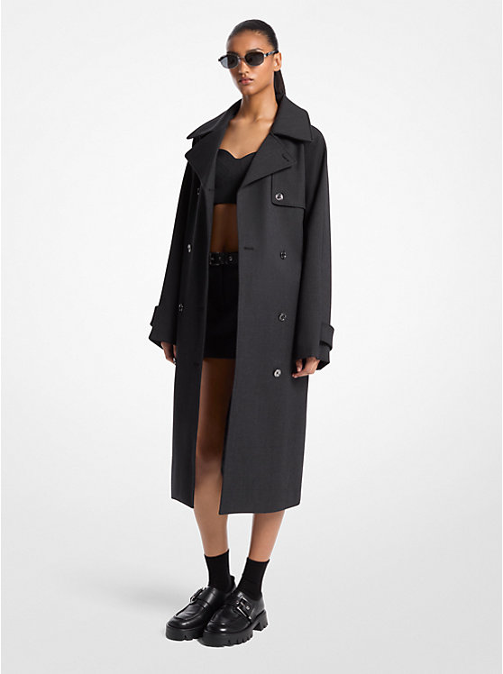 Stretch Wool Blend Trench Coat Michael Kors