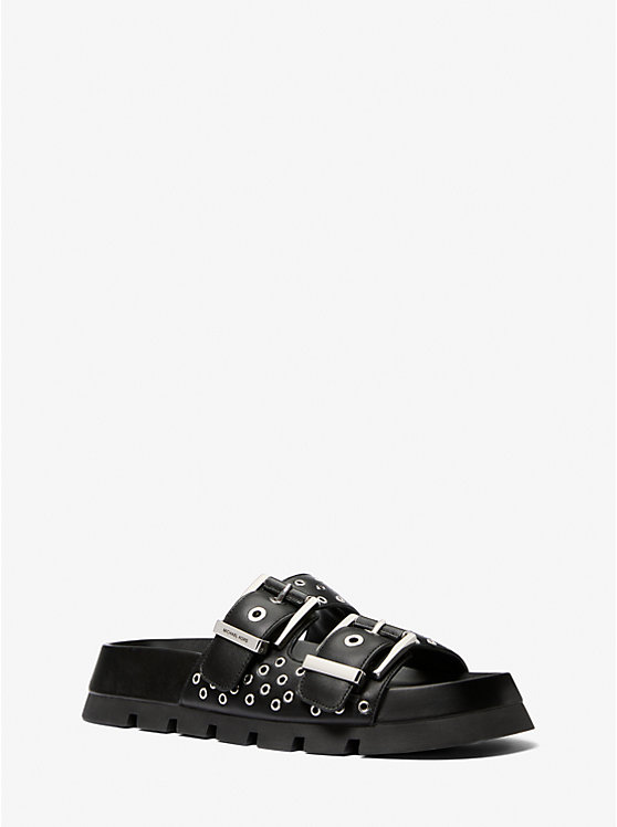 Colby Grommeted Leather Flat Sandal Michael Kors