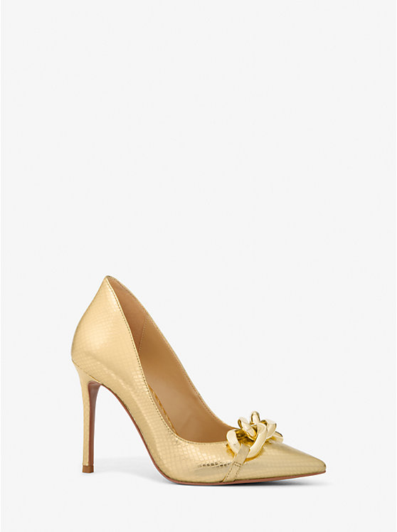 Scarlett Embellished Metallic Snake Embossed Leather Pump Michael Kors