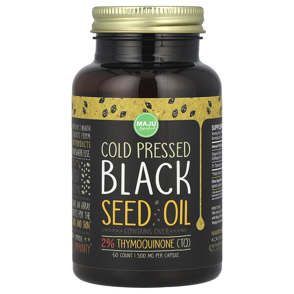 Cold Pressed Black Seed Oil , 500 mg , 60 Capsules Maju Superfoods