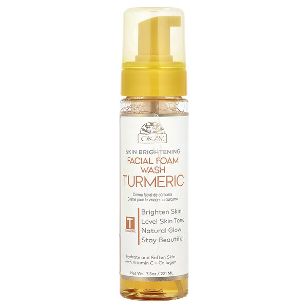 Skin Brightening, Facial Foam Wash, Turmeric, 7.5 oz (Унции) (221 ml) Okay Pure Naturals