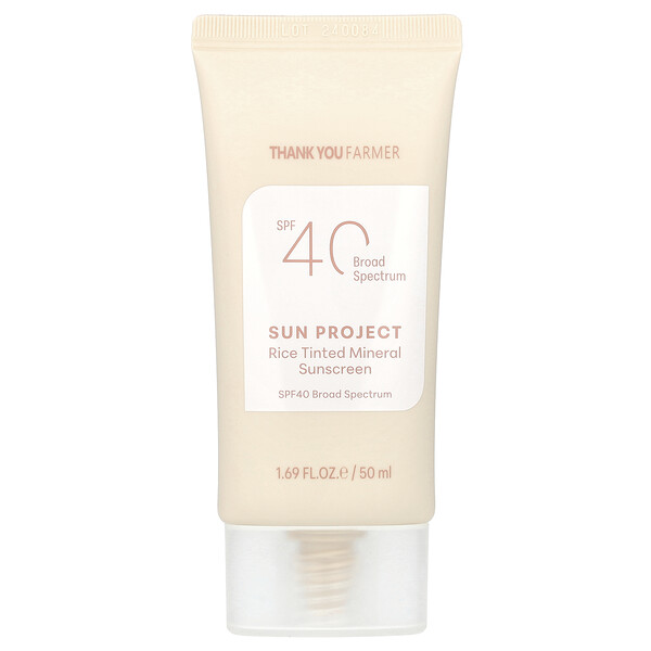 Sun Project, Rice Tinted Mineral Sunscreen, SPF40, 1.69 fl oz (Жидкие унции) (50 ml) THANK YOU FARMER