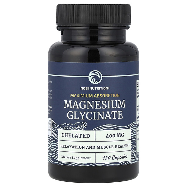 Magnesium Glycinate, Maximum Absorption, 400 mg, 120 Capsules (200 mg Per Capsule) Nobi Nutrition