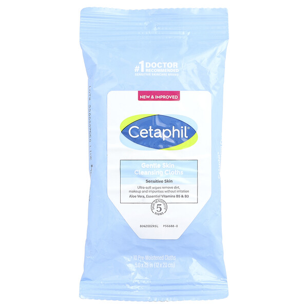 Gentle Skin Cleansing Cloths, Fragrance Free, 10 Pre-Moistened Cloths Cetaphil