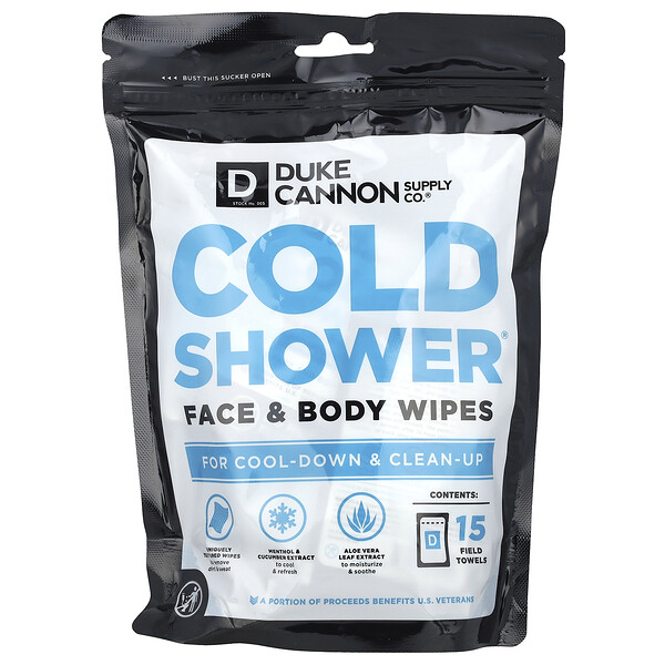 Cold Shower®, Face & Body Wipes, 15 Field Towels Duke Cannon Supply Co.