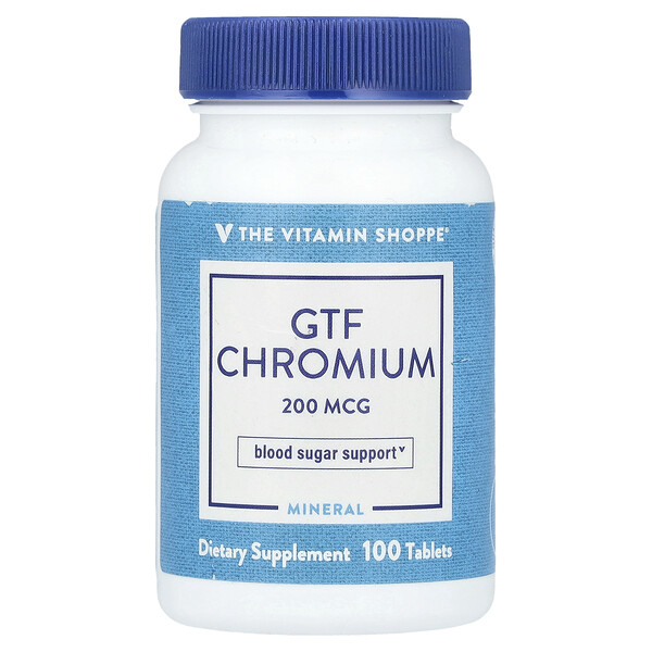 Хром GTF 200 мкг, 100 таблеток для поддержки уровня сахара в крови The Vitamin Shoppe