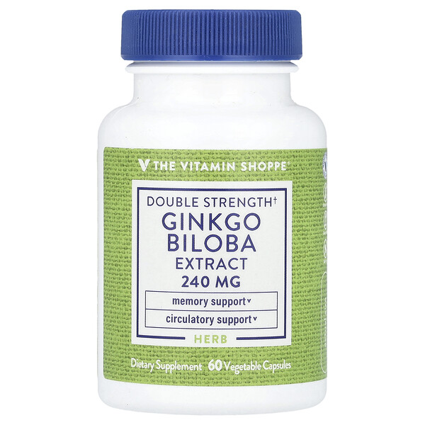 Ginkgo Biloba Extract, Double Strength, 240 mg, 60 Vegetable Capsules (Растительные капсулы) The Vitamin Shoppe