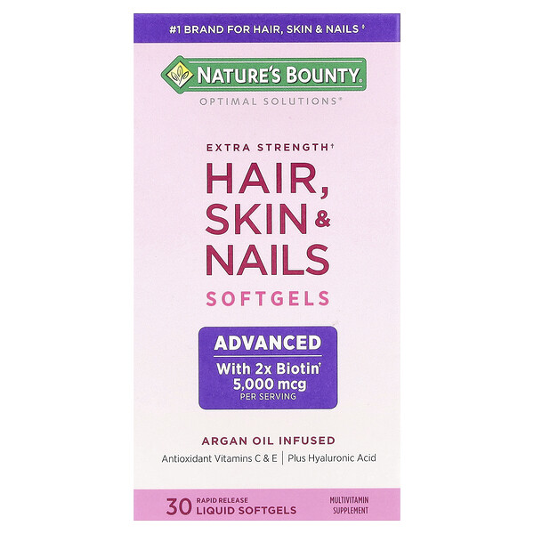 Hair, Skin & Nails, Extra Strength, 30 Rapid Release Liquid Softgels Nature's Bounty