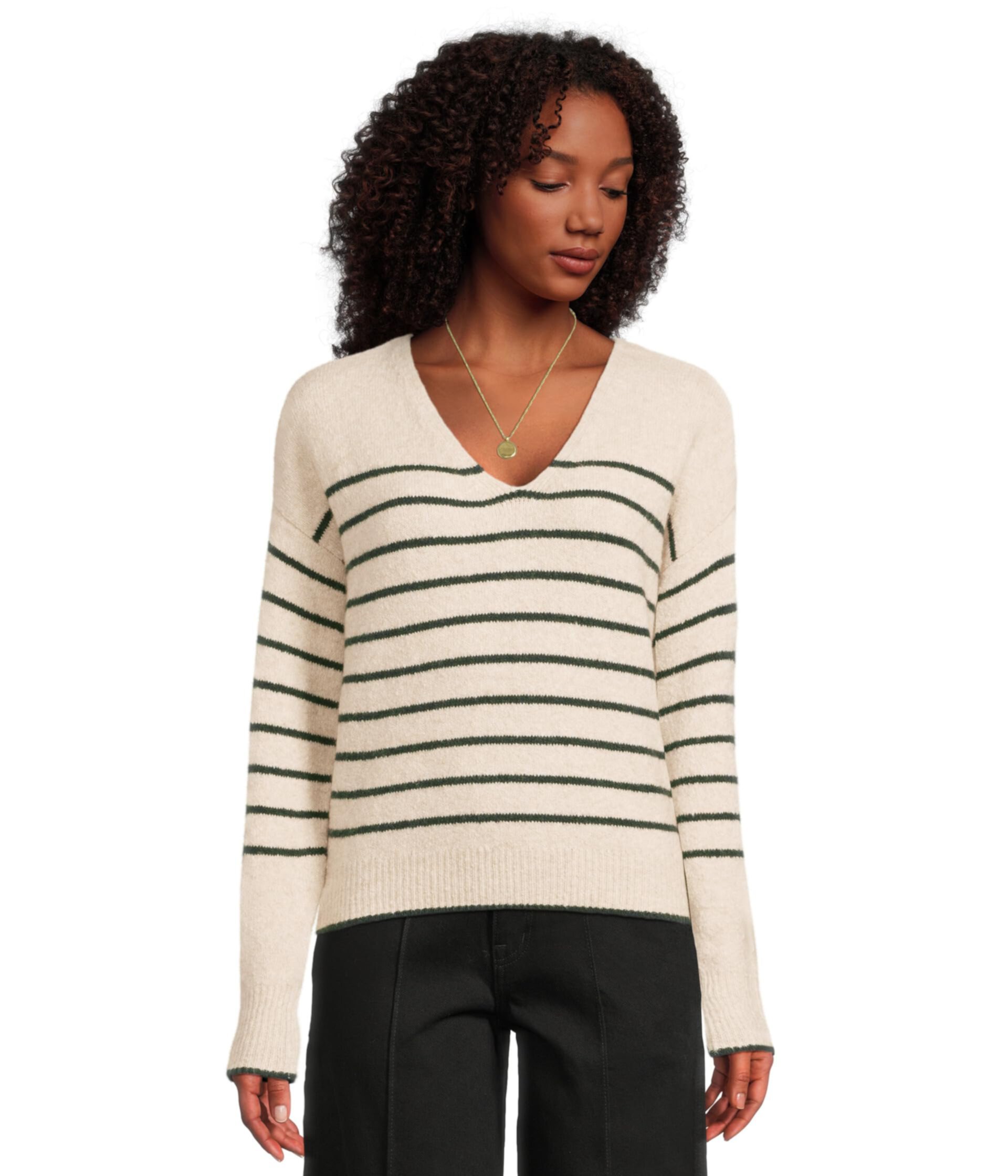 Женский Свитер Madewell Stripe V-Neck Cozy Cotton Wedged Pullover Madewell