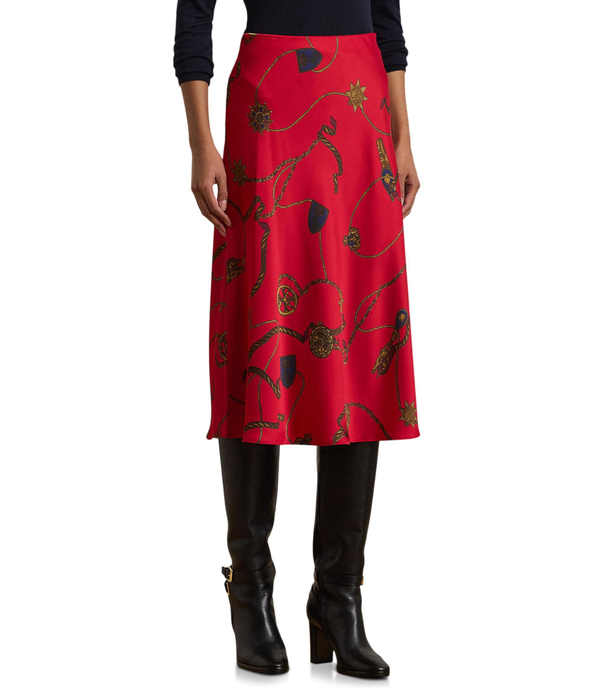 Belting-Print Satin Charmeuse Midi Skirt LAUREN Ralph Lauren