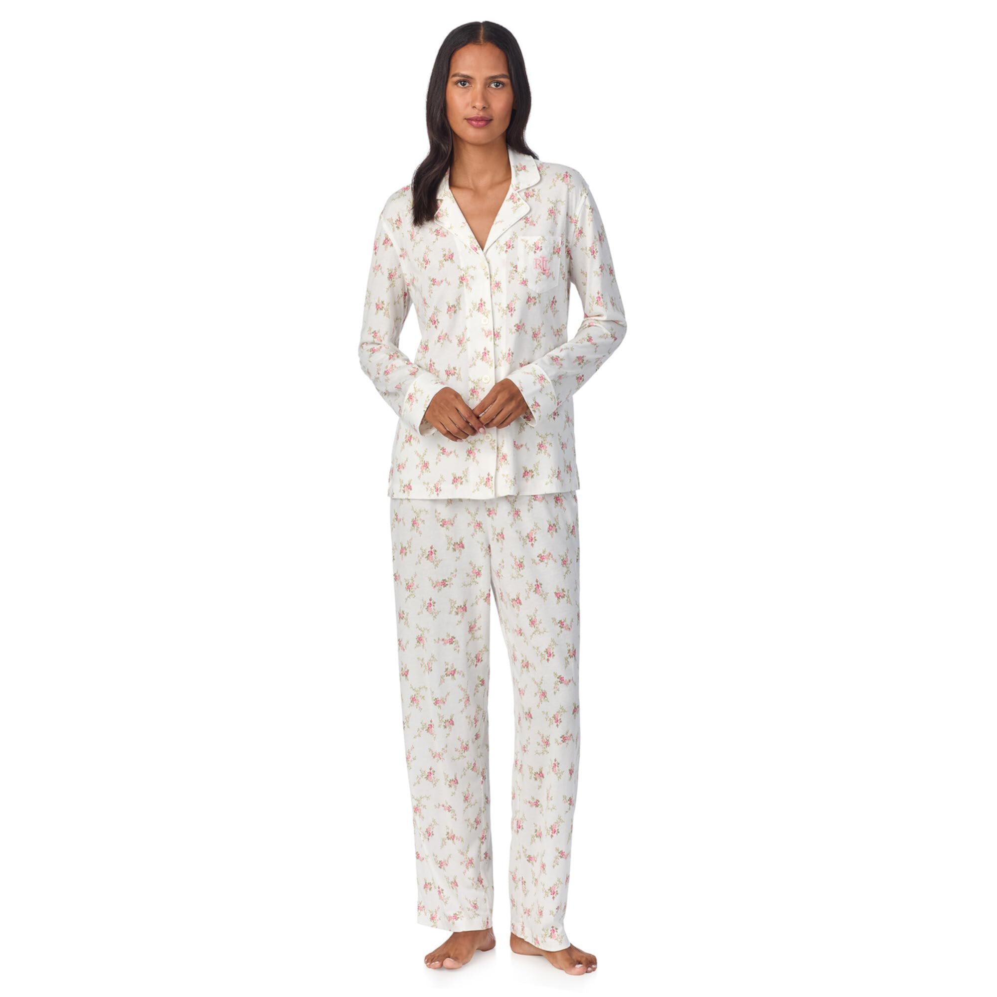 Long Sleeve Knit Notch Pajama Set LAUREN Ralph Lauren