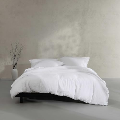 Calvin Klein - Full/Queen Comforter Set, Washed Texture Cotton Bedding with Matching Shams, Luxuriously Soft Home Decor, Oeko-Tex Certified (Washed Texture Solid White, Full/Queen) Calvin Klein