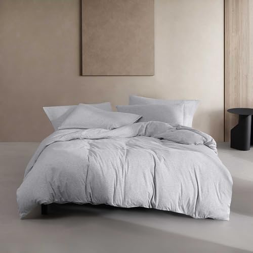 Calvin Klein - Queen Comforter Set, Luxuriously Soft Home Decor, Modern Cotton Melange Jersey Bedding (Grey Blue Heather, Queen) Calvin Klein