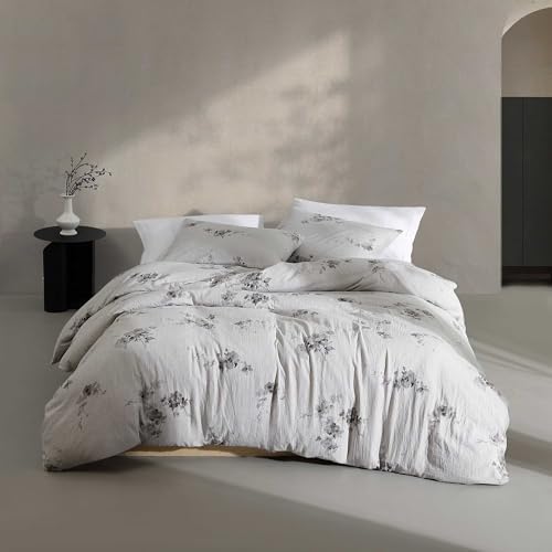 Calvin Klein - Queen Comforter Set, Soft Cotton Bedding, Floral Home Decor (Aquarelle Floral Grey, Queen) Calvin Klein