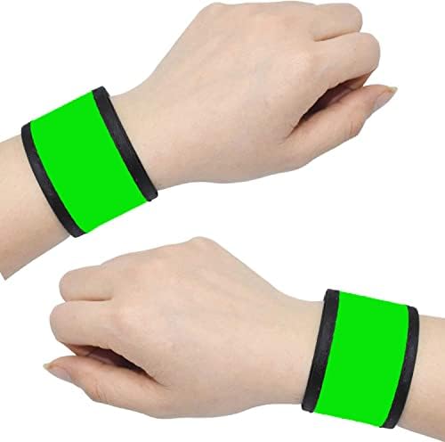 LED Slap Bracelets Light Up Armbands Glow in The Dark Fashing Wristbands Wrist Bands Safety Reflective Running Gear for Runners Walkers Walking Jogging, Fits Men Women (2 - Green) Amnquerxus