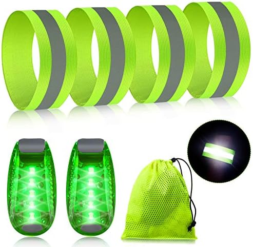 Reflective Running Gear Set Include 2 Pieces LED Safety Lights and 4 Reflective Bands for Wrist Arm Ankle Leg Reflective Straps Tape High Visibility Reflector Bands Strobe Running Light for Woman Men Sumind