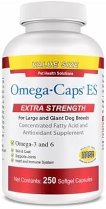 Omega-Caps ES for Large & Giant Dogs - Omega 3, Vitamins, Minerals, Antioxidants - Support Immune System, Joints, Heart, and Brain - 250 Softgel Capsules Pet Health Solutions