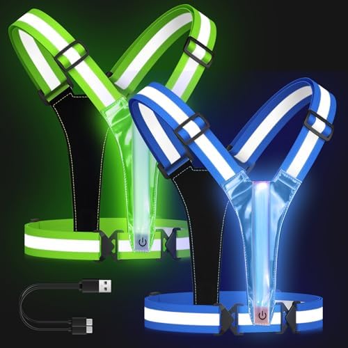 Zacro LED Reflective Vest Running Gear 2 Pack, 5 Lights Colors High Visibility Reflective Running Gear Rechargeable Light Up Running Vest for Walking Running Cycling, Adjustable for Men Women Kids Zacro