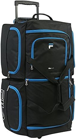 Fila 7-Pocket Large Rolling Duffel Bag, Black/Blue, One Size Fila