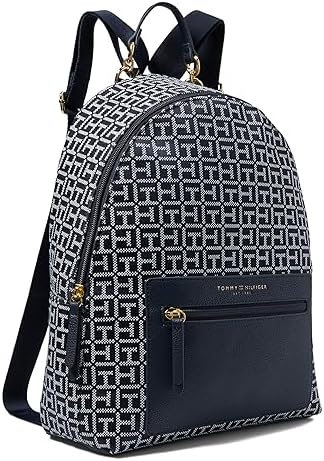 Tommy Hilfiger Amelia II Medium Dome Backpack-Square Monogram Jacquard Navy/White One Size Tommy Hilfiger