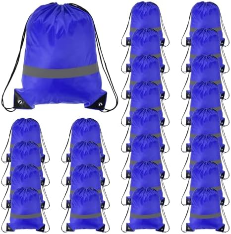 PATIKIL Drawstring Backpack Bulk 25 Pack 210D Polyester Cinch Sack Draw String Bags with Reflective Strips for DIY Women Men Gym Sport Travel Party, Blue (17" x 13.4") PATIKIL