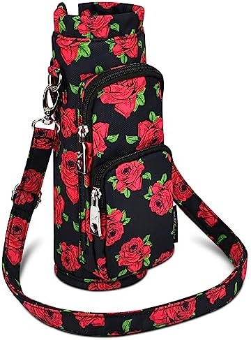 Betsey Johnson Insulated Water Bottle Pouch Holder Carrier Crossbag with Adjustable Shoulder Strap - Lightweight Polyester Accessories with Pockets Good for Hiking Travelling Sports Betsey Johnson