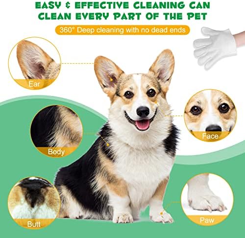 Pet Grooming Gloves Wipes, Hygienic Wipes for Dogs & Cats, Cleaning & Deodorizing Pet Bathing Wipes, No Rinse Puppy Extra Thick Paw Wipes, Dog Cleaning Gloves for Butt, & Body (6PCS-Grooming Wipes) Rtbyue