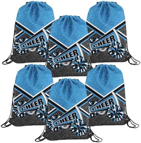 6 Pcs Cheer Drawstring Backpack Cheerleading Drawstring Bag Cheer Accessories Gifts for Cheerleaders (Blue) Batorkpl