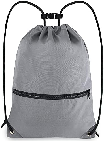 Рюкзак повседневный BeeGreen Grey Drawstring Backpack с передним карманом на молнии и внутренним карманом, большой 47 см x 35 см String Sackpack Cinch Sack для спорта, активного отдыха и тренировок для мужчин и женщин BeeGreen