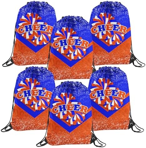 6 Pcs Cheer Drawstring Backpack Cheerleading Drawstring Gym Bags Cheerleader Gifts for Cheerleaders (Black&Blue) Batorkpl